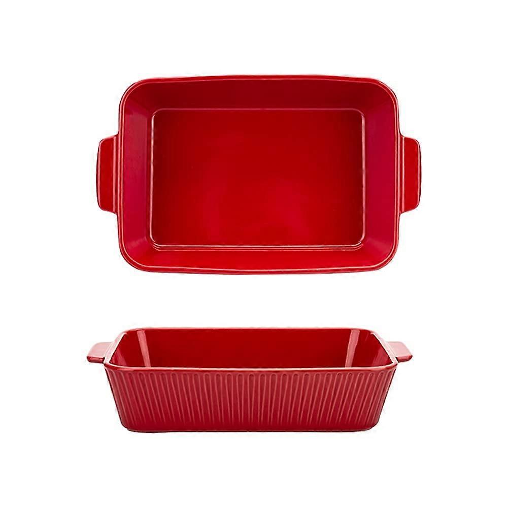 Ceramic Baking Dish Set of 2, 47oz Rectangular Porcelain Casserole Pan with Double Handles, Red