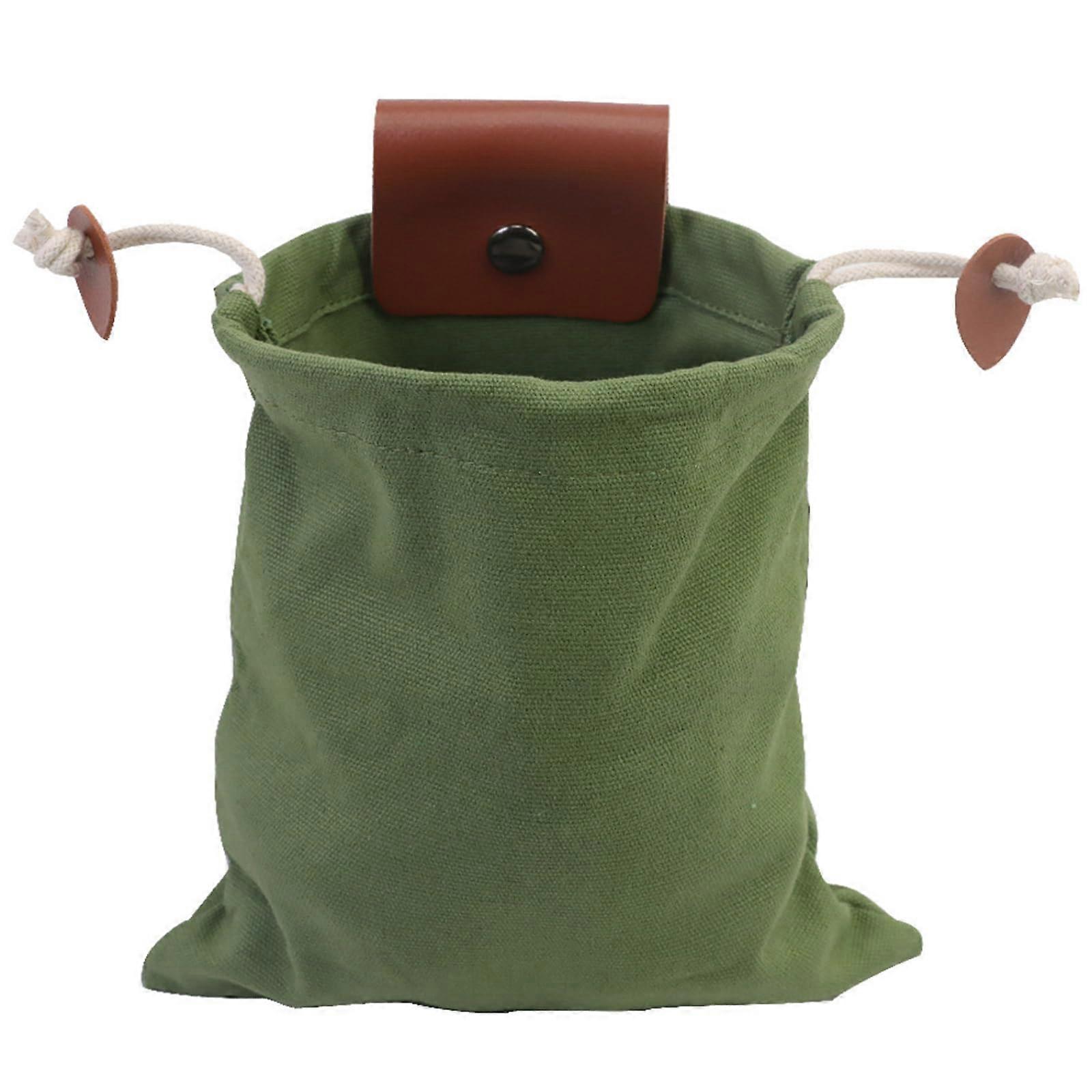 Canvas Foraging Bag with Belt, Foldable Green Waist Fruit Picking Pouch with Drawstring Closure