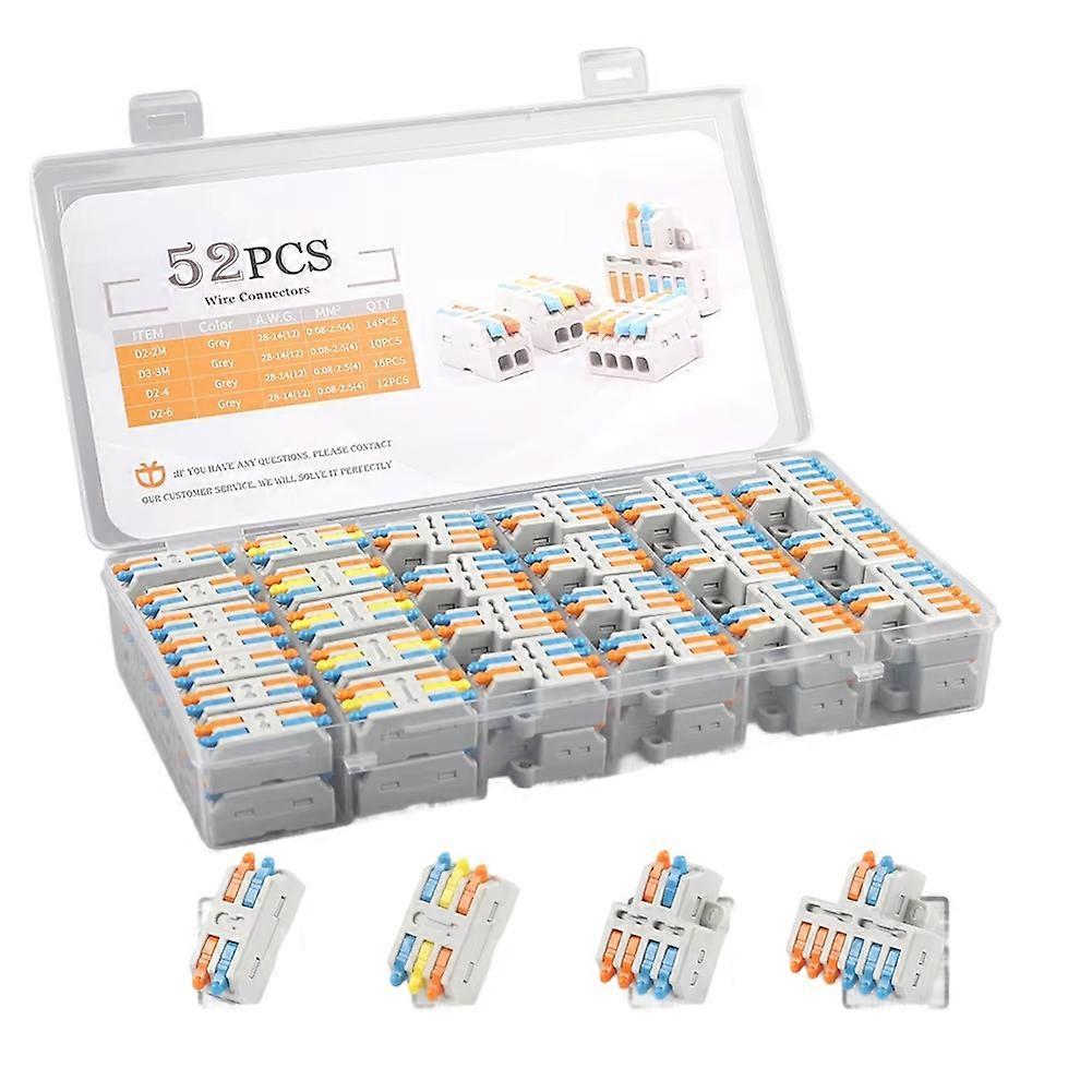 Universal Wire Conductor Connector Boxed Electrical Cable Splitter Quick Compact Type Terminal Block with Lever 52PCS