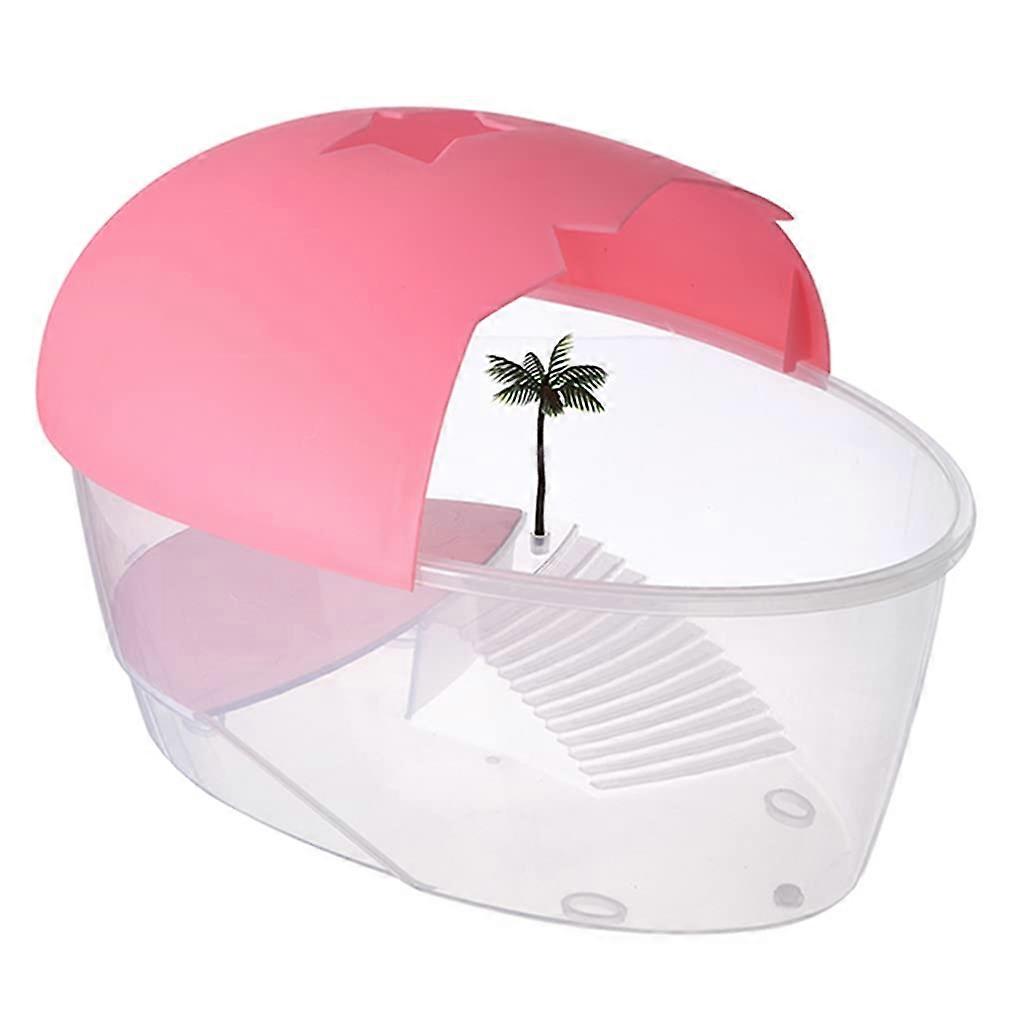 Small Turtle Tank with Basking Platform, SemiClosed Ventilation Plastic Reptile Terrarium Pink