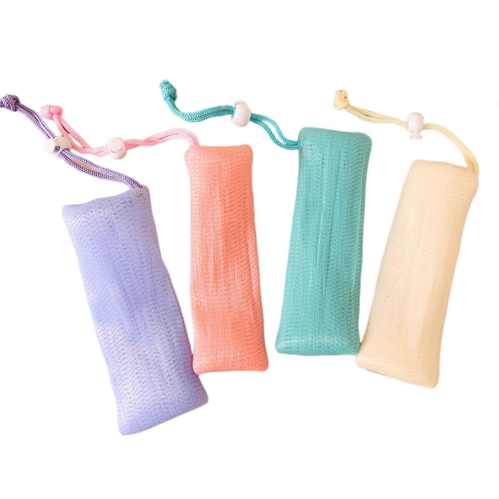 4 Pack Exfoliating Soap Saver Bag with Drawstring Mesh for Shower, Gentle Lather Quick Dry Pouch