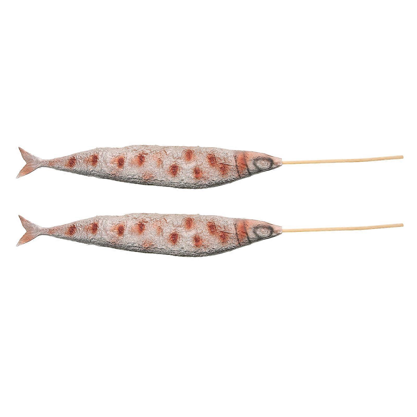 Artificial Fish Grill Model for Playing 2Pcs Simulated Barbecue Saury Toy