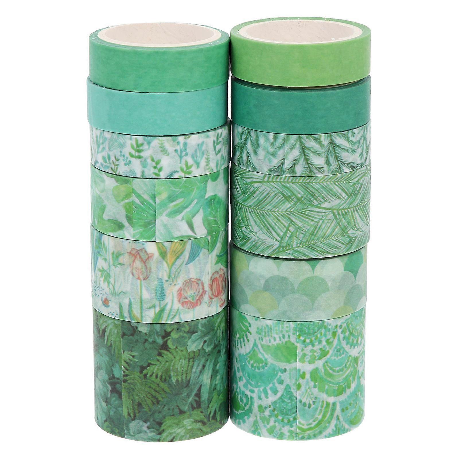 DIY Adhesive Decals Paper Tape for Decor 12 Rolls Green Pattern