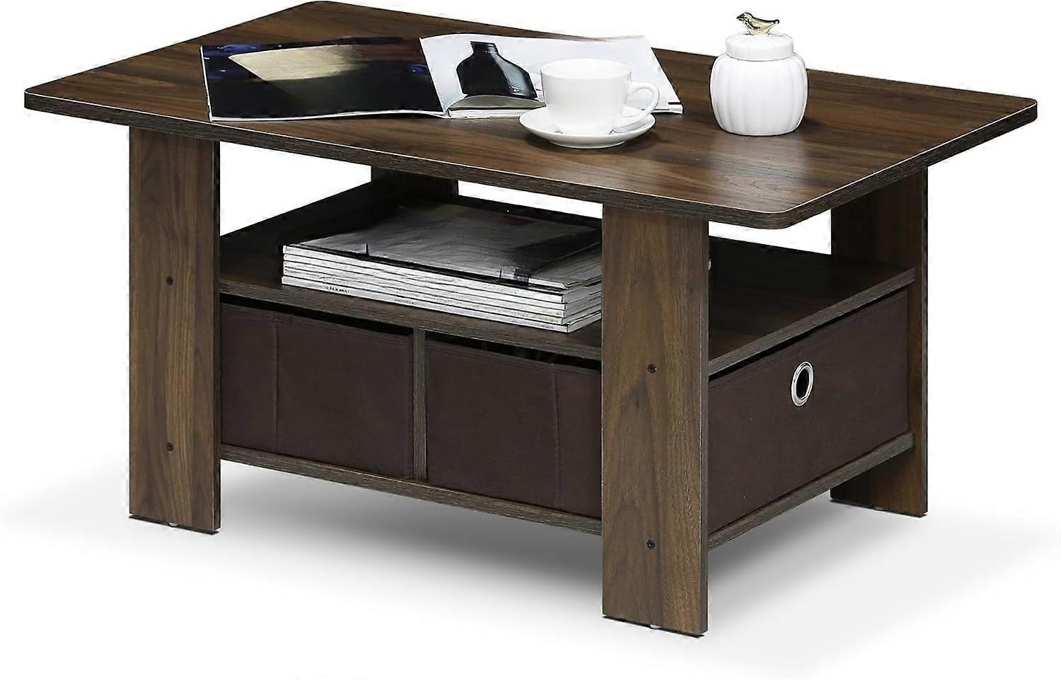 Coffee Table with Bin Drawer, Columbia Walnut/Dark Brown