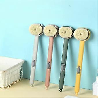 Shower Body Brush with Long Handle Back Scrubber, Pink Soap‑Filled Grip for Deep Skin Cleansing