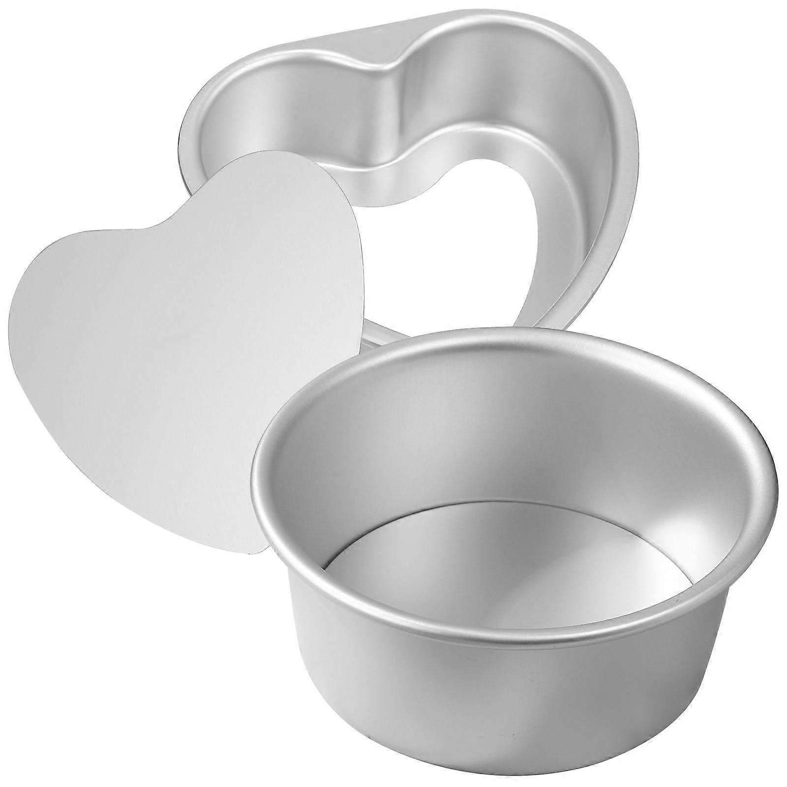 Silver Cake Tin Heart Shaped for Baking 4Pcs Removable Base Set