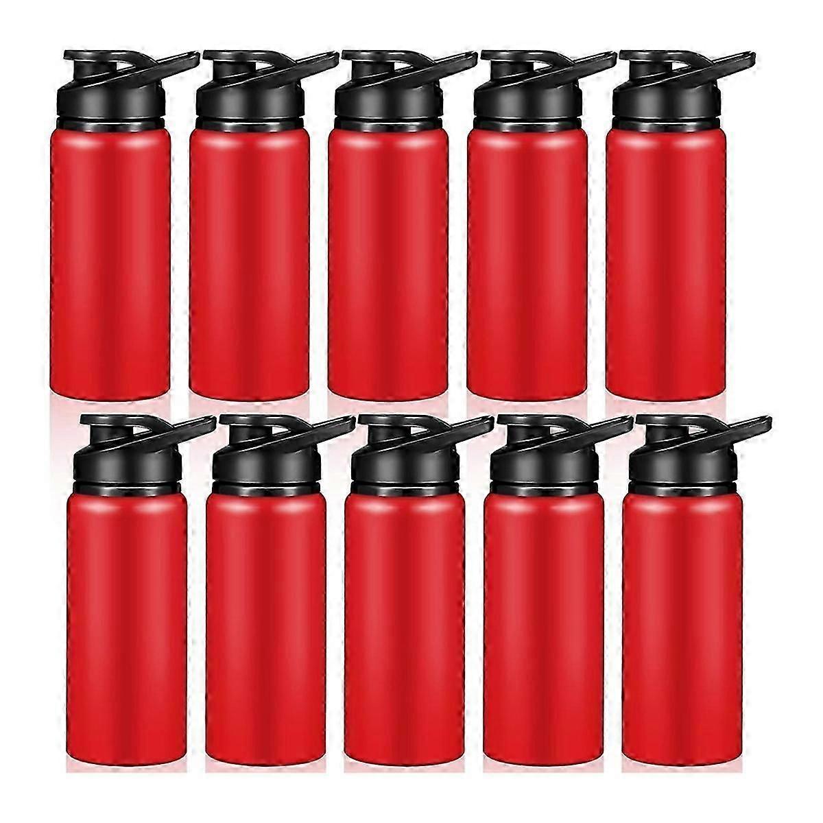 10 st vattenflaskor 600 ml återanvändbara flaskor röda