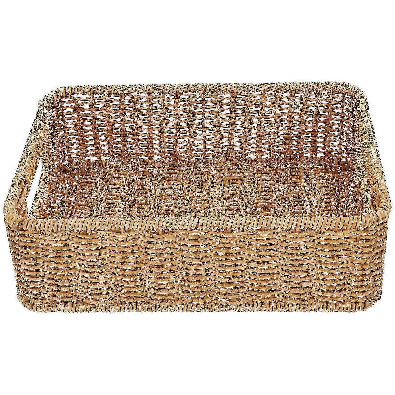Double-handle Imitation Rattan Basket Storage For Kitchenware Light Brown Rectangular Design 1Set