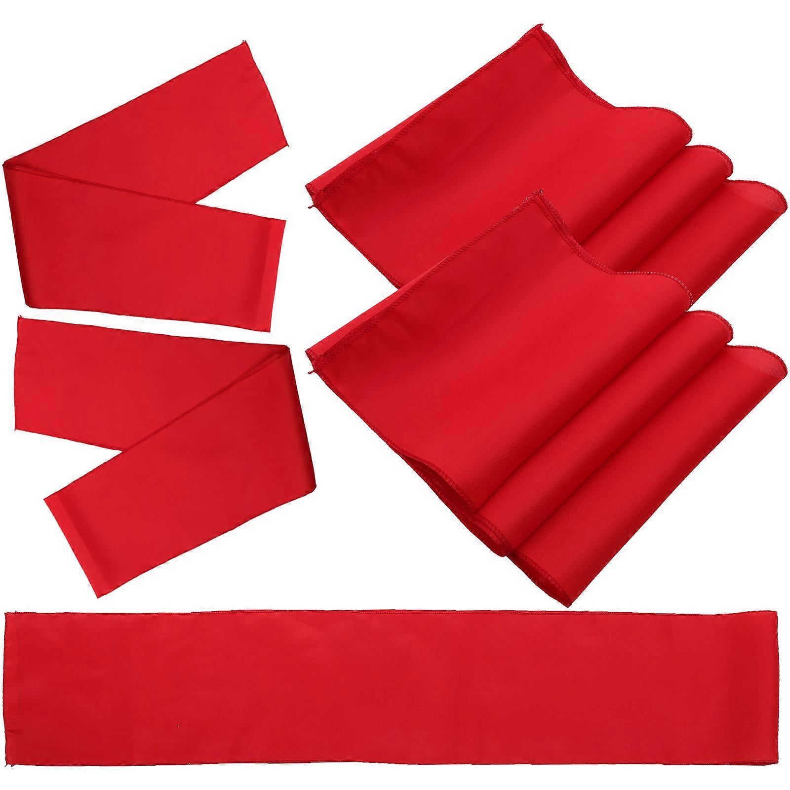Red Table Runner Wedding Decorative Tablecloth for Party 5Pcs Set