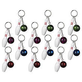 Mini Bowling Keychains Sport Keychain Special Design Beautiful Color Lovely Shape Plastic Material Hanging Accessory For Bag 12Pcs
