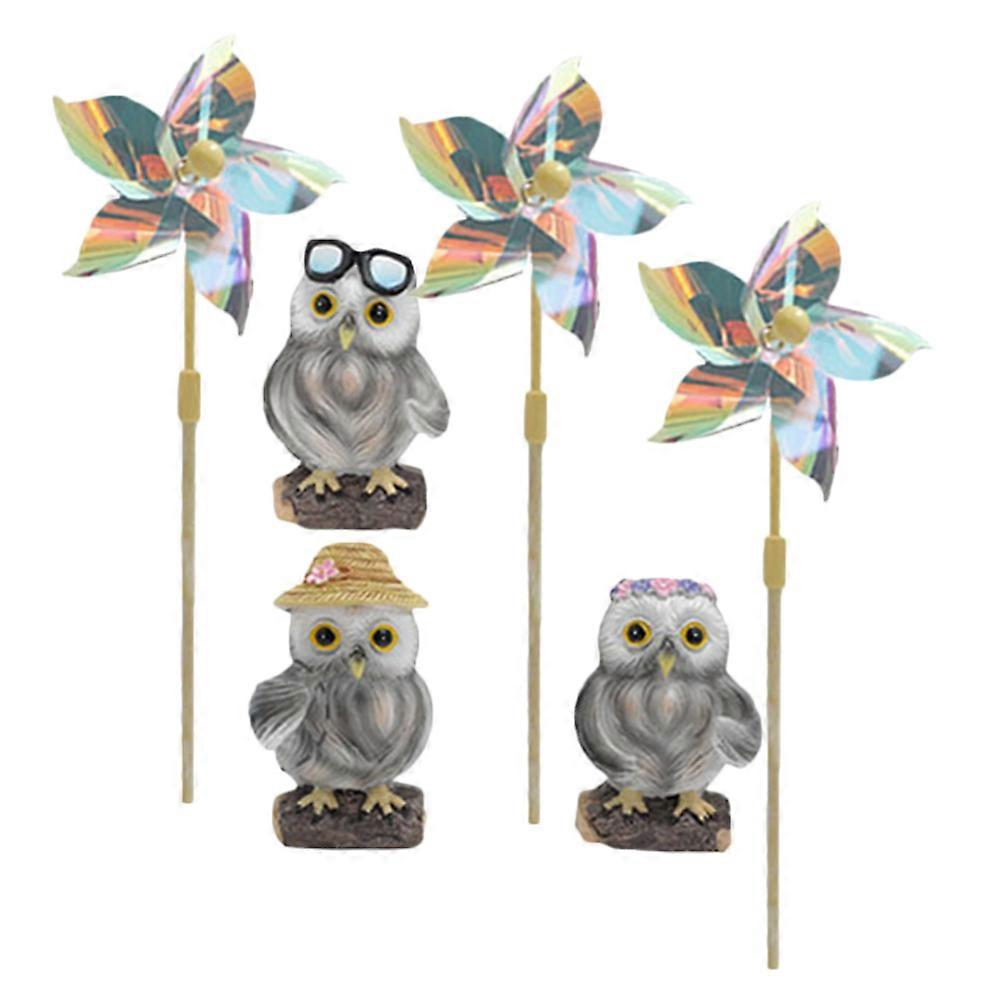 Assorted Owl Windmill Decoration for Lawn Use 3Sets Rotatable Pinwheels