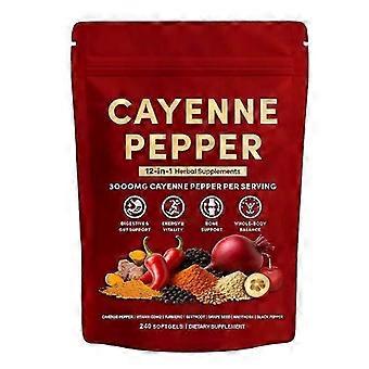 12 EM 1 Pimenta Caiena Herbal 240 Cápsulas de Gel Nutricional e Mastigáveis ​​- Vermelho/Embalagem - Kewae Direct