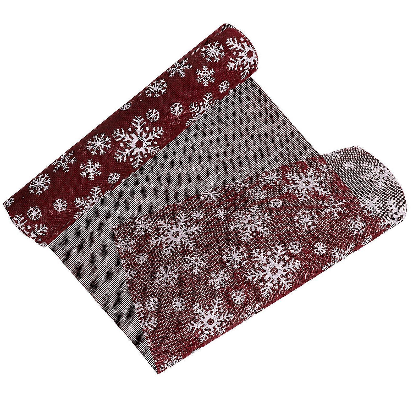 Snowflakes Table Runner Polyester for Kitchen Dining Decoration 2Pcs Dark Red