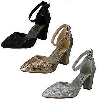Damen Anne Michelle Block Ferse Glitter Court Schuhe