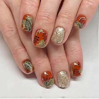 Herfst-geïnspireerde kunstnagels met roodbruine glittertips, duurzaam plastic, geschikt voor dagelijks gebruik, niet-giftig.