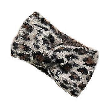 Wide Edge Leopard Print Headband High Elasticity Soft Cross Headband Adjustable Chunky Knit Knitted Headcover Retro Style