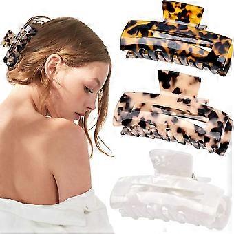 3PCS Claw Hair Clip for Women Tortoise Banana Hair Clips Thin Hair French Design Celluloid Leopard Print Strong Hold Hair Jaw for Thick Hair