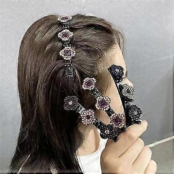 Sparkling Crystal Stone Braided Hair Clips, Satin Fabric Hair Bands, Two Layers Unique Beautiful Braid Clips Hairpin, Double-layer Bangs Hairstyle Hai