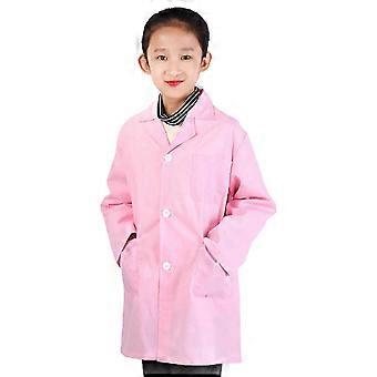 Adjustable Kids Science Lab Coat With Multiple Pockets Role Play Costume For Hospital Experiment Cotton Uniform M Children pink lab