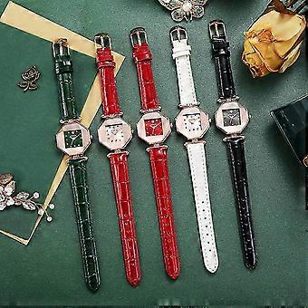 Elegant Women's Octagonal Rhinestone Dial Faux Leather Band Quartz Watch 26-27