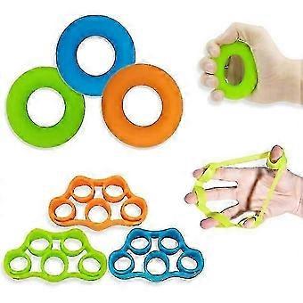 Handkrafttrainer. Fingertrainer. Griffkrafttrainer (6 Stück). Neues Material. Geeignet für das Training der Unterarmgriffkraft. Grün. Blau. Orange. 10 x 5.