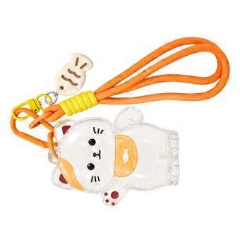 Clear Kitten Outline Pet Hair Organiser Case with Spring Clip, Metal Link and Wrist Chain for Bags or Souvenir Display Use  orange.