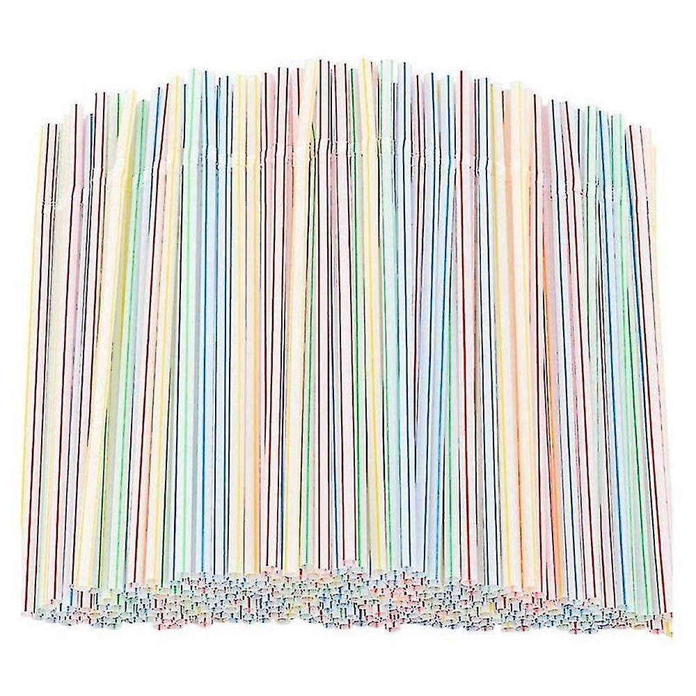 1000 Pcs Flexible Plastic Straws Striped Multi Colored Disposable Straw