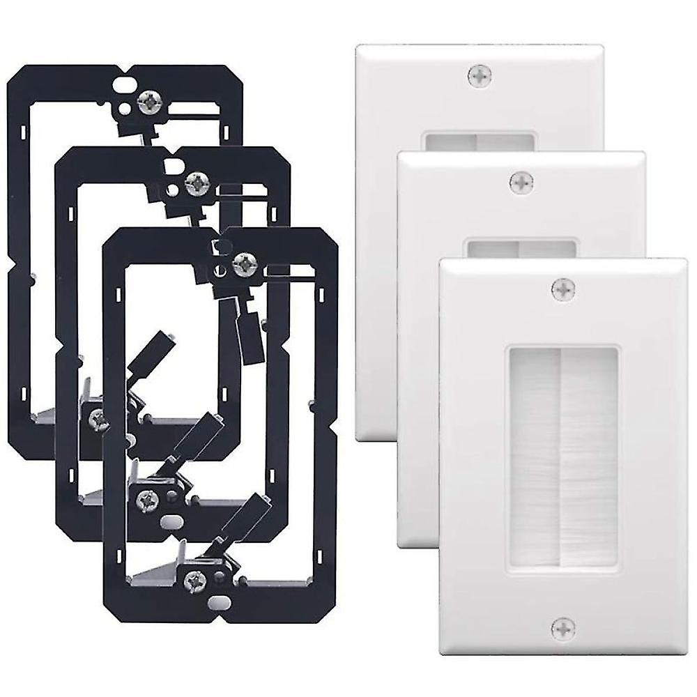 3 Pack Single Brush Wall Plate With Single Gang Low Voltage Mounting Bracket Cable Pass Through Ins