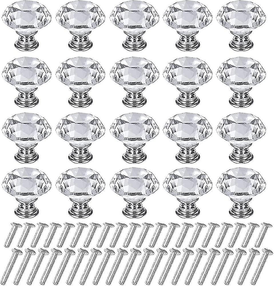 Crystal Cabinet Knobs, 20 Pcs 30mm Transparent Diamond Crystal Cabinet Knobs