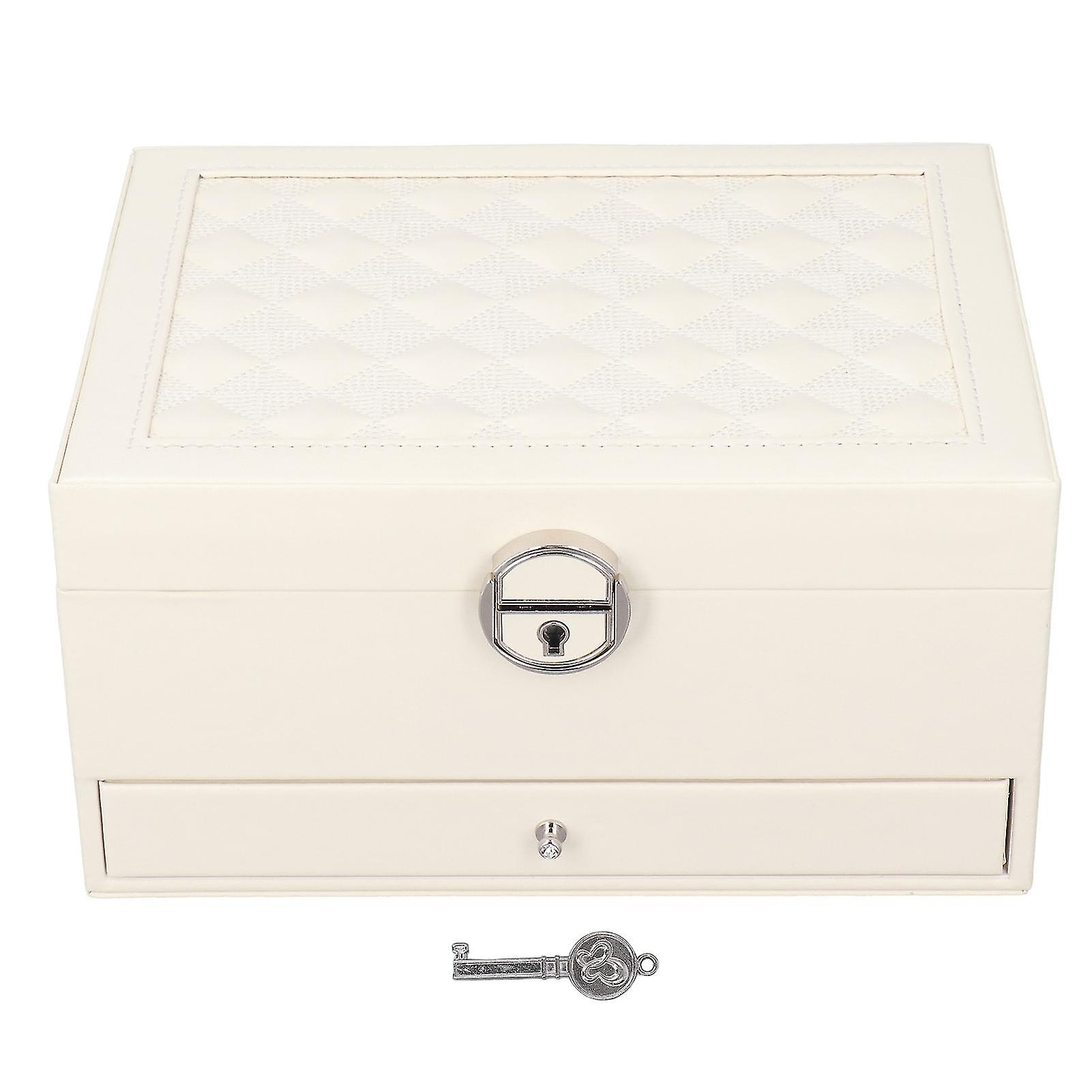 Jewelry Box Double Layer Embedded Mirror Jewelry Storage Case With Lock Drawer For Powder Room Bedroom