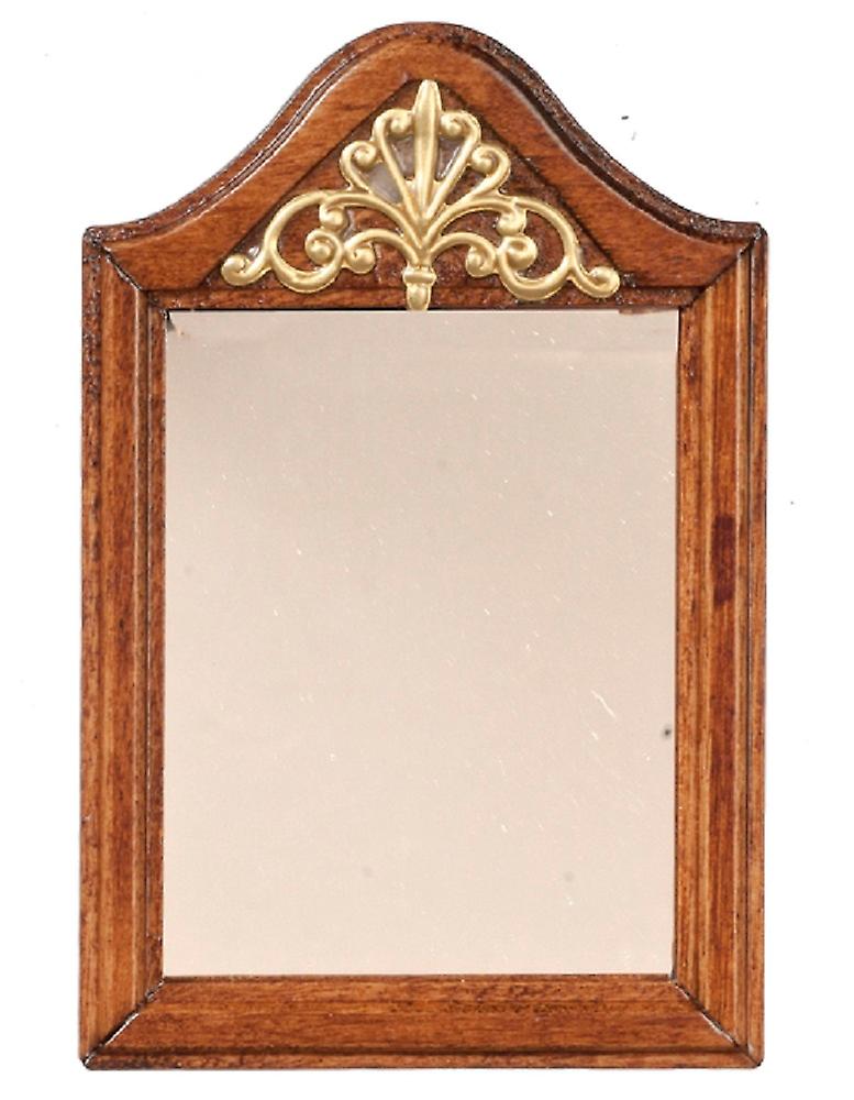 Dolls House Walnut Wooden Framed Mirror With Gold Decor Miniature Accessory 1:12