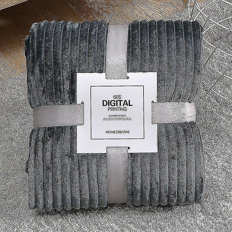 Enfärgad randig kastfilt Flanell Fleece Mjukt överkast för vuxna Vinter Varma sömmar Fluffigt lakan Överkast