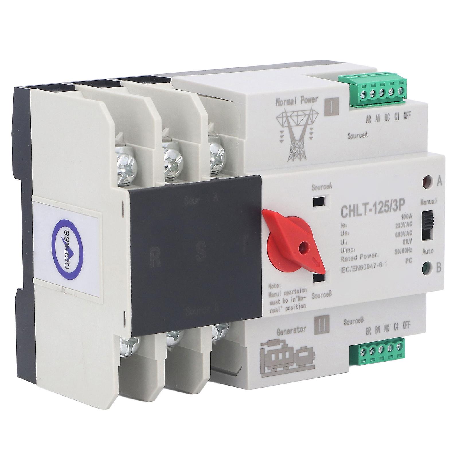 3P Dual Power Automatic Transfer Switch Uninterrupted Flame Retardant Electrical Selector Switch AC to AC 230V