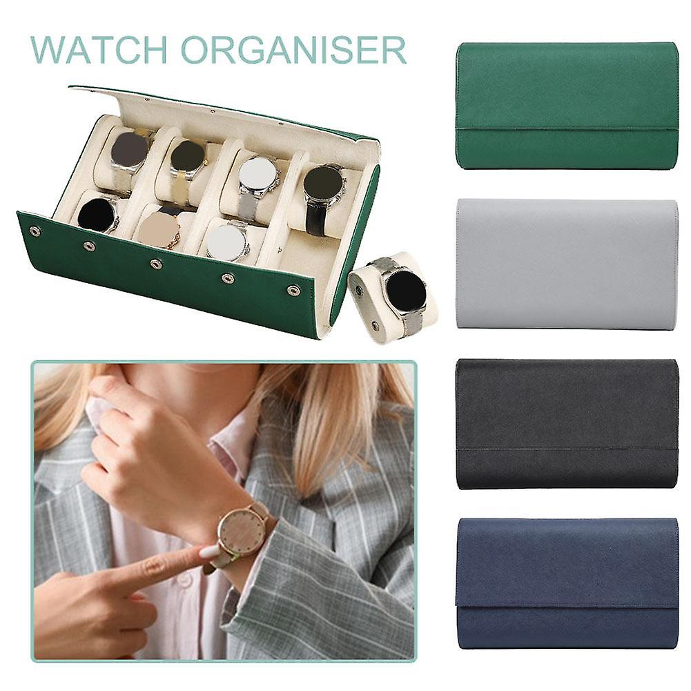 Retro äkta läder 8 slots klockfodral förhindrar repor påse