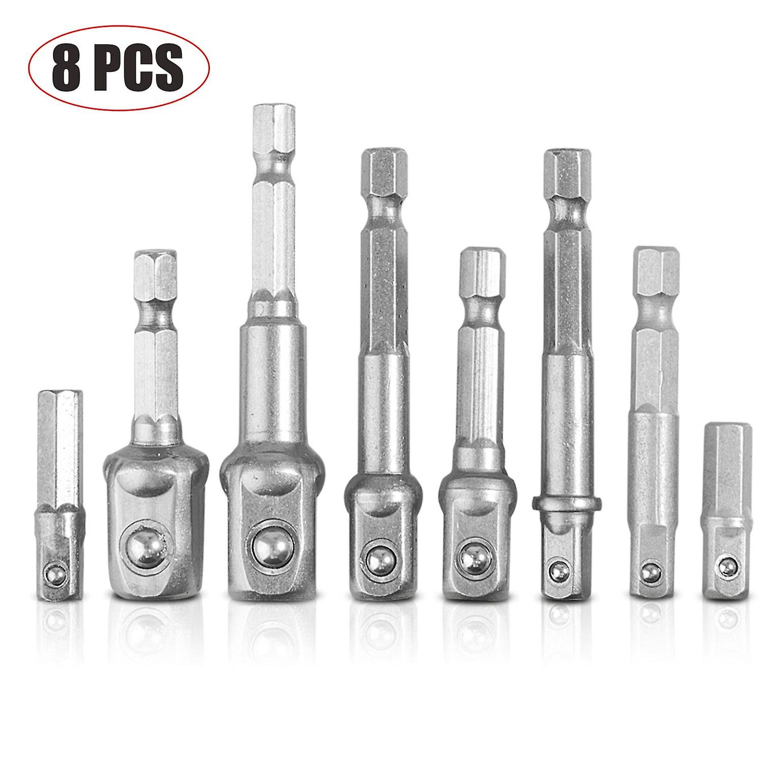 8pcs Impact Driver Socket Adapters, 1/4" 3/8" 1/2" Hex Shank for Cordless D