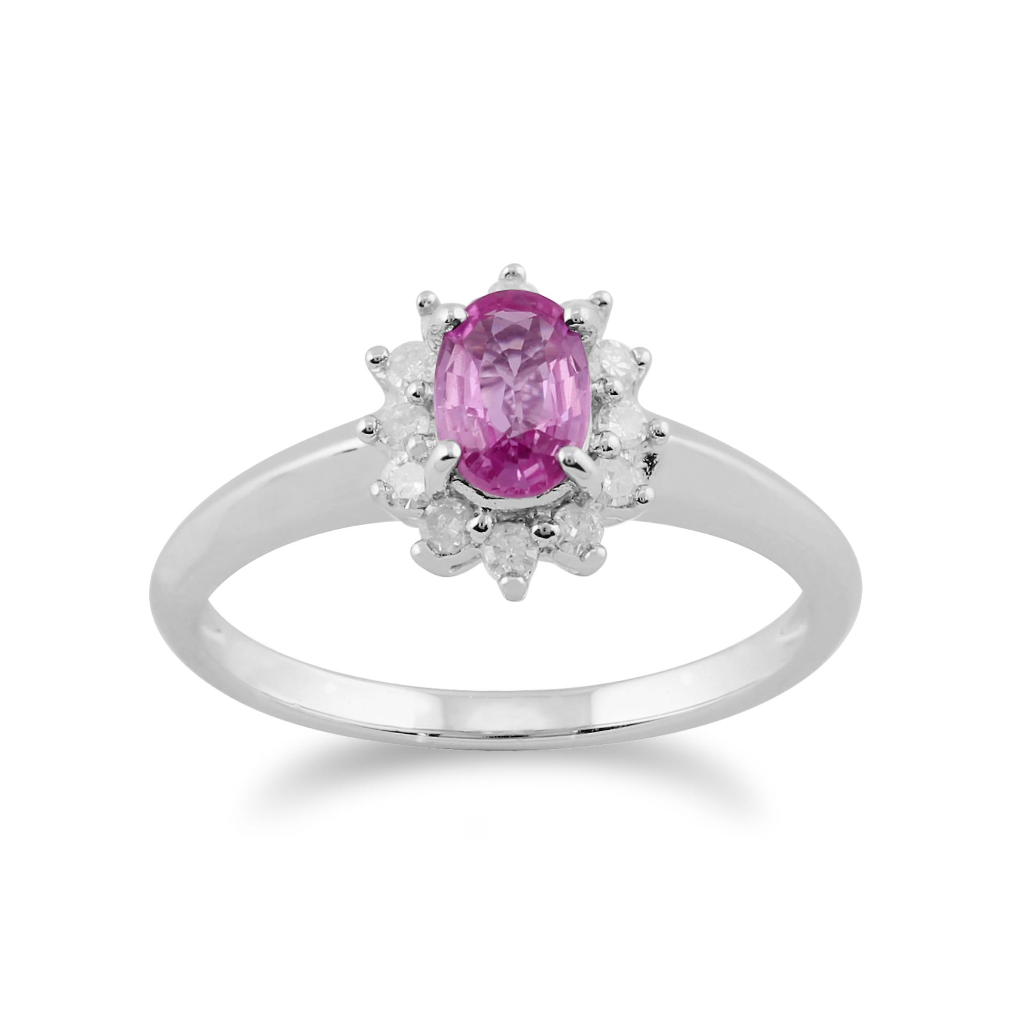 Classic Oval Pink Sapphire & Diamond Cluster Ring in 9ct White Gold 11924