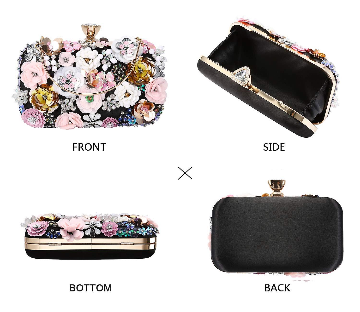 Women's Floral Clutch Purse With Detachable Chain - Small Evening Bag For Wedding, Party, Prom