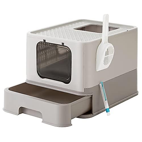 Easy-Clean cat litter tray with pull-out drawer and grid