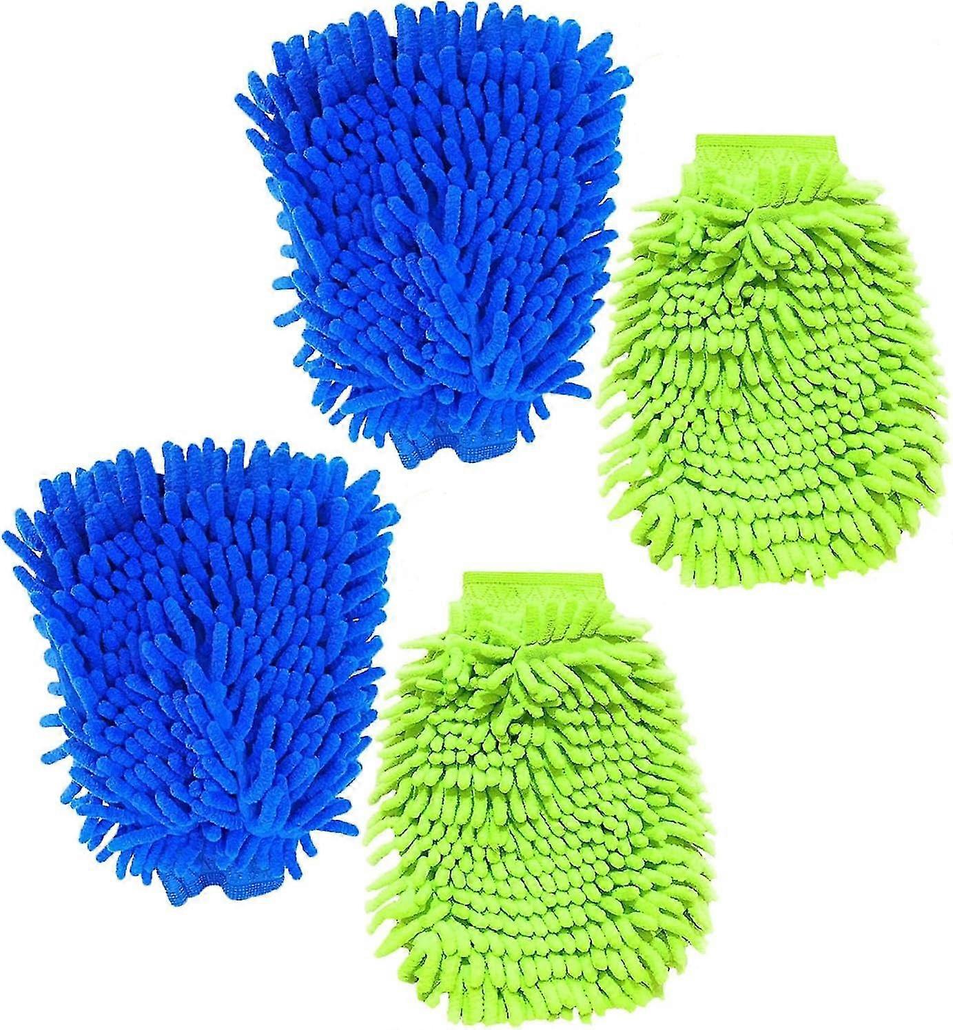 4Pcs Car Wash Mitt,Car Wash Glove Reusable Cleaning Gloves Super Absorbent Microfibre Gloves Microfibre Cloth(Blue,Green)
