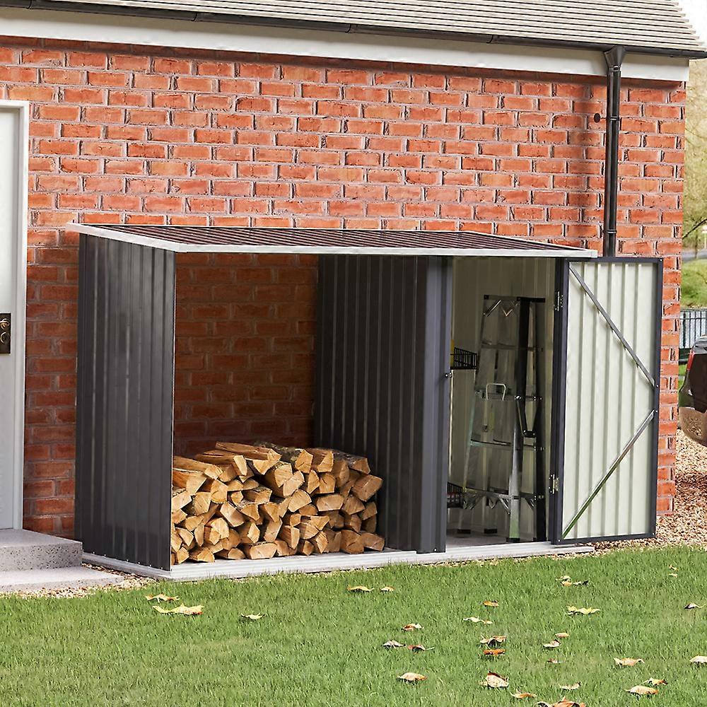 Steel Outdoor Garden Storage Shed with Log Stacking Rack | Fruugo UK