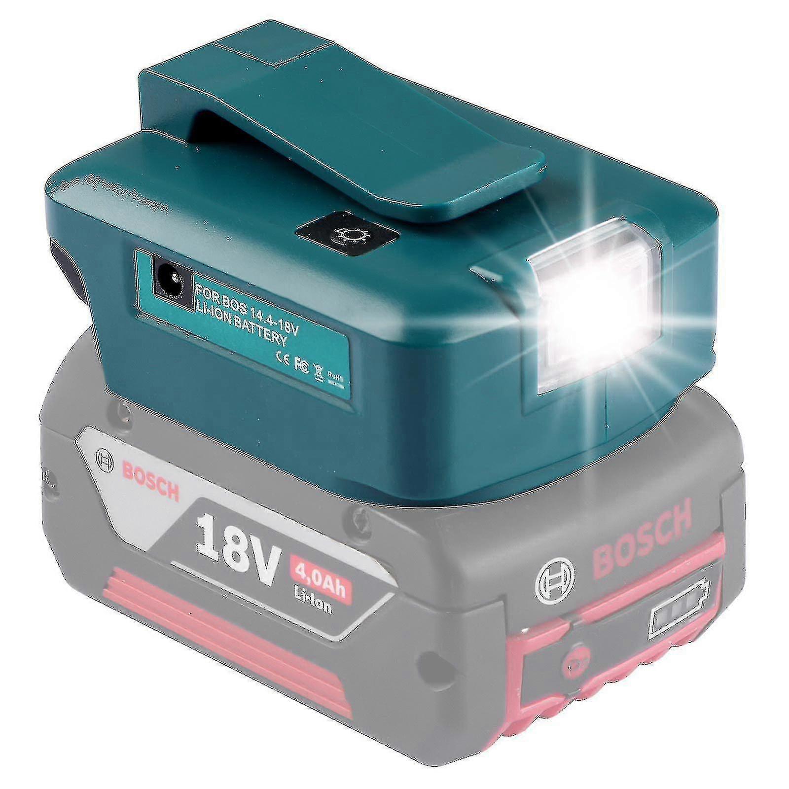 Bosch Adp05 14.4v/18v/20v Lithium Battery Adapter Converter With 3w Led Emergency Working Light And 2*usb Dc/12v