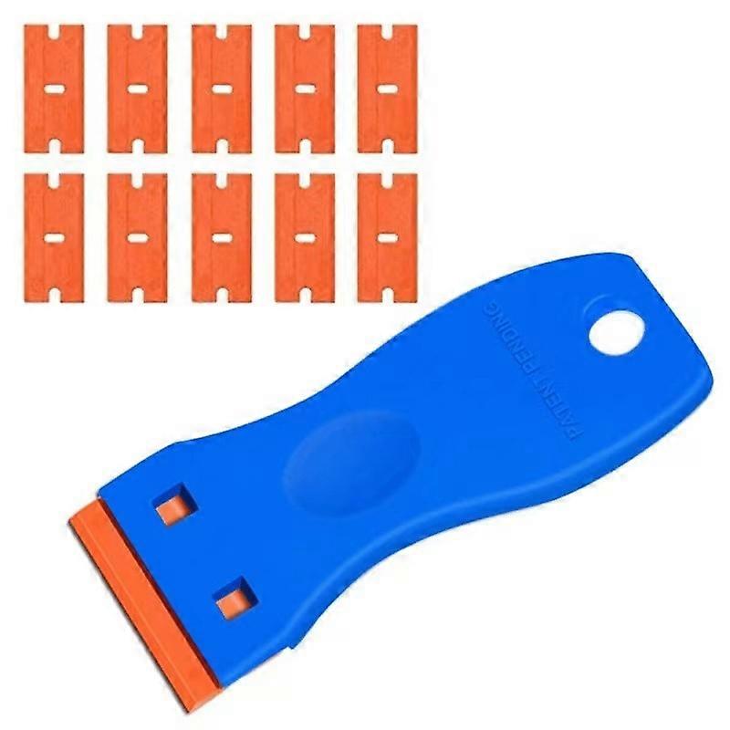 Squeegee, Glass Scraper Ceramic Hob Scraper with 10 Plastic Scrapers for Removing Labels, Glue, etc., Blue-