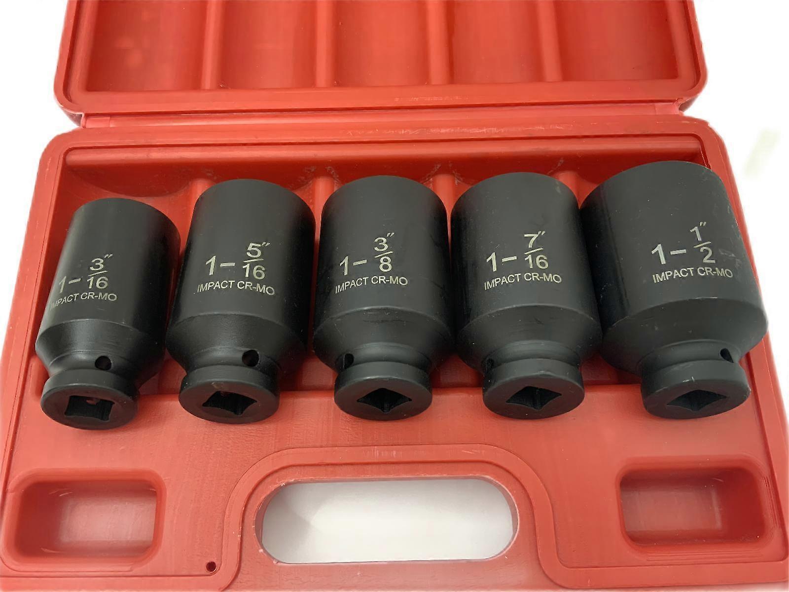 5pc 1/2" Drive Front & Back SAE Wheel Spindle Axle Nut Deep Impact Socket Set