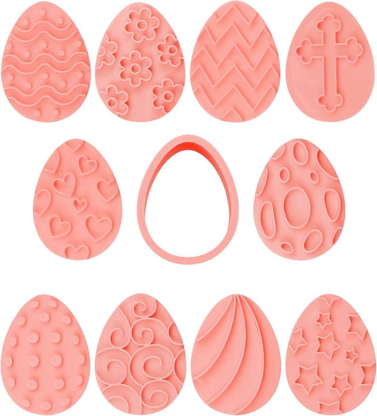 Easter Cookie Cutter Set,10 Pieces 3D Plastic Easter Egg Stampers Set, Biscuit Cutters for Easter DIY Baking