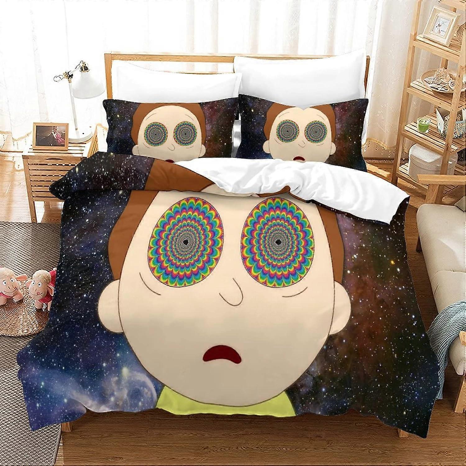 Rick and Morty D Tryckt påslakan med örngott Sängkläder med dragkedja Påslakan i mikrofiber