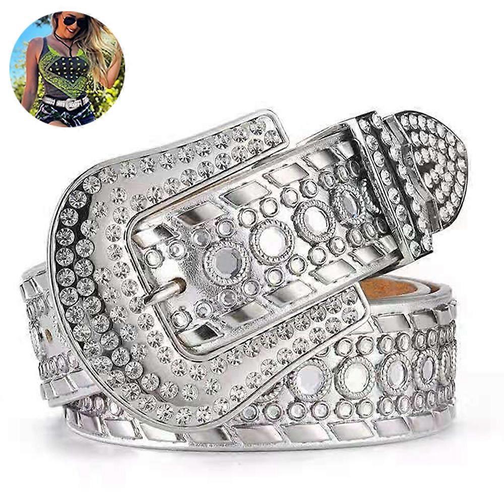 PPIAO Rhinestone Ζώνη για Γυναίκες Cowgirl Bling Studded Δερμάτινη Ζώνη για Jeans Παντελόνι