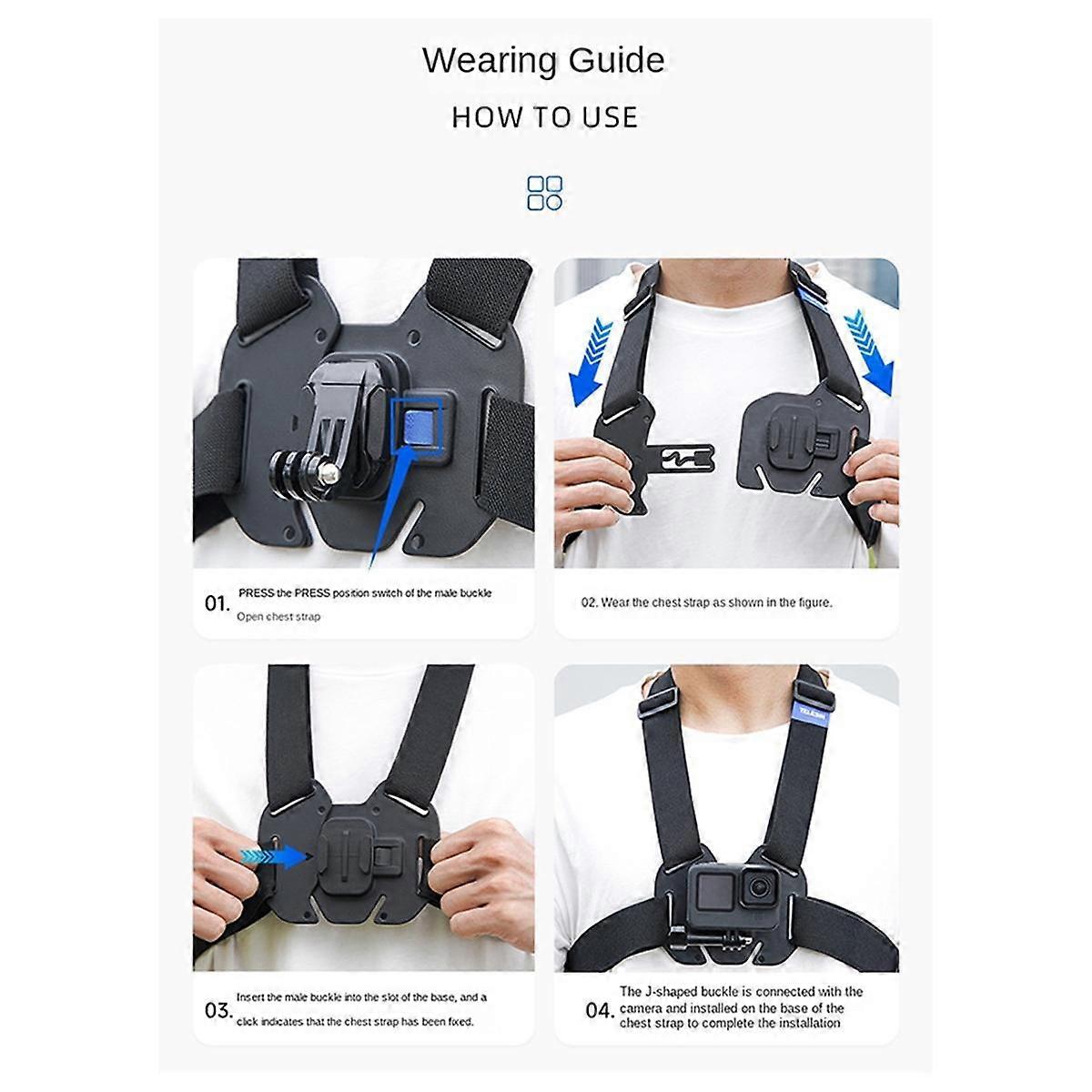 Vest-Style Photography Chest Strap Quick-Release Adjustable Chest Strap Action4 Accessories