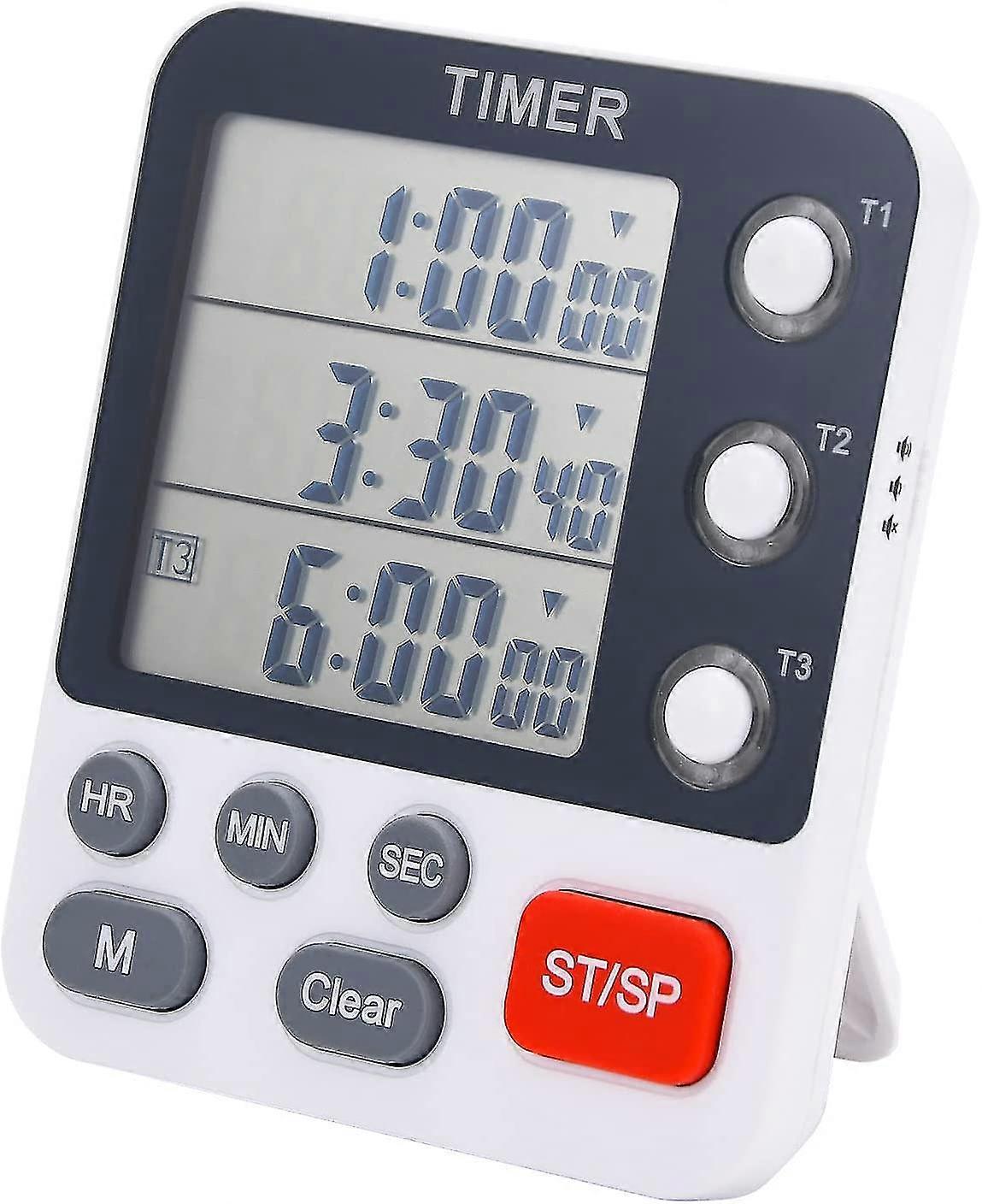 Digital 3 Channel Kitchen Cooking Timer Multiple Count Up/down Timer Triple Timers With Large Display Loud Volume Alarm Flashing Light