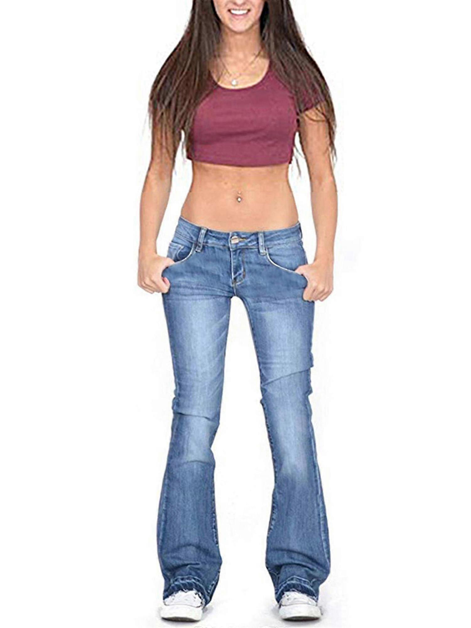 Women's Bootcut Jeans Stretchy Denim Pants Ladies Low Waist Flared Trousers