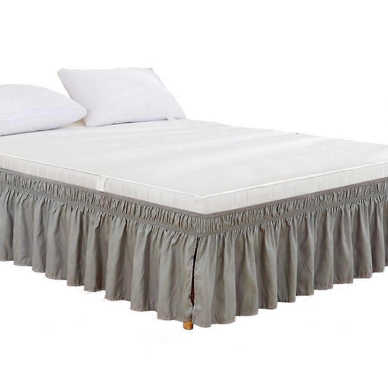 Simple pleated bed solid color stretch bed skirt (light gray King: 78*80+15inch)